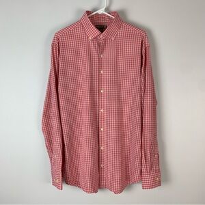 Peter Millar Summer Comfort Men Large Pink White Gingham Check Button Down Shirt